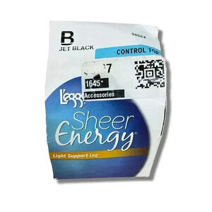 🌟 L'eggs Sheer Energy Black Control Top Light Support Pantyhose Size B 🌟